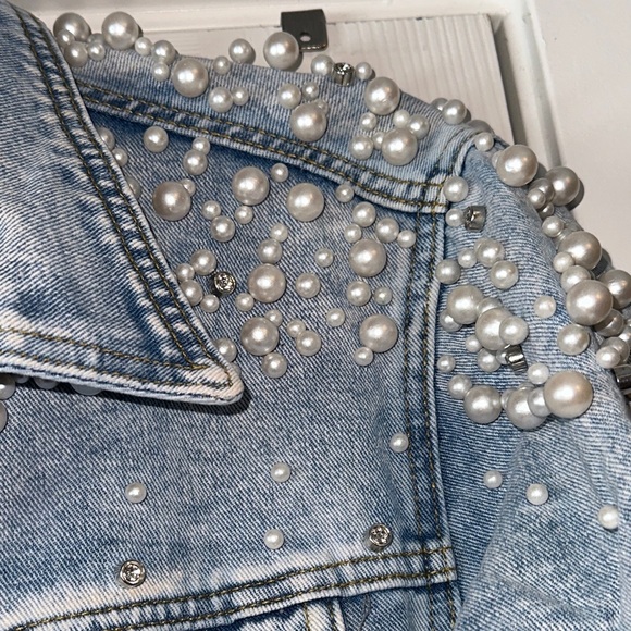 Pearl Embellished Denim Jacket - Picture 4 of 7